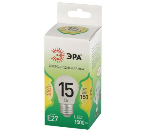 Лампа светодиодная GREEN LINE P45-15W-830-E27 GL 15Вт шар 3000К свет тепл. E27 Эра Б0067038