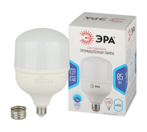 Лампа светодиодная высокомощная STD LED POWER T140-85W-4000-E27/E40 85Вт T140 колокол 4000К нейтр. бел. E27/E40 (переходник в компл.) 6800лм Эра Б0032087