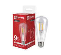 Лампа светодиодная филаментная LED-ST64-deco 9Вт прозрачная 4000К нейтр. бел. E27 1140лм 230В IN HOME 4690612050829