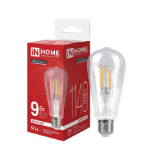 Лампа светодиодная филаментная LED-ST64-deco 9Вт прозрачная 4000К нейтр. бел. E27 1140лм 230В IN HOME 4690612050829