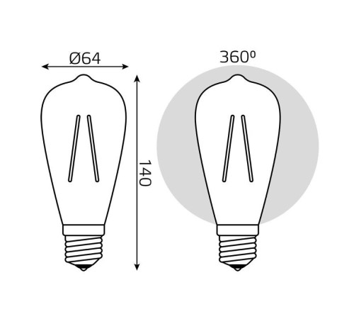 Лампа светодиодная филаментная Black Filament 8Вт ST64 золотая 2400К тепл. бел. E27 740лм GAUSS 157802008