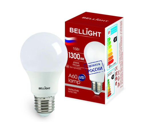 Лампа светодиодная LED A60 220В 15Вт E27 1300лм 4000К BELLIGHT 83830729