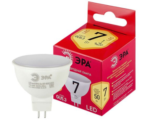 Лампа светодиодная RED LINE LED MR16-7W-827-GU5.3 R 7Вт MR16 софит 2700К тепл. бел. GU5.3 Эра Б0050231