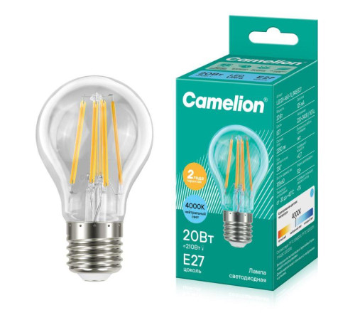 Лампа светодиодная филаментная LED20-A60-FL/845/E27 20Вт 220В Camelion 13719