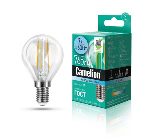 Лампа светодиодная филаментная LED7-G45-FL/845/E14 7Вт 220В Camelion 13458