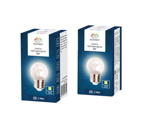 Лампа светодиодная 1Вт шар d45 6LED прозрачная тепл. бел. E27 эффект лампы накаливания Neon-Night 405-126