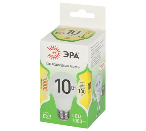 Лампа светодиодная GREEN LINE A60-10W-830-E27 GL 10Вт груша 3000К свет тепл. E27 Эра Б0067118