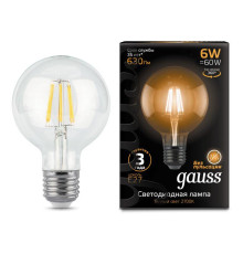 Лампа светодиодная филаментная Black Filament 6Вт G95 шар 2700К тепл. бел. E27 630лм GAUSS 105802106