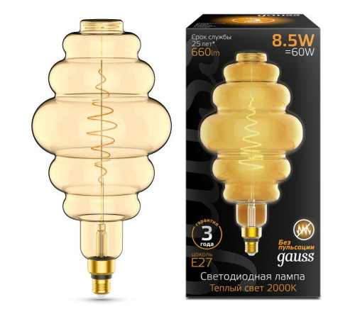 Лампа светодиодная филаментная Black Filament 8.5Вт Honeycomb золотая 2000К тепл. бел. E27 660лм GAUSS 161802105