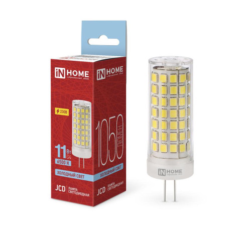 Лампа светодиодная LED-JCD 11Вт 230В G4 6500К 1050лм IN HOME 4690612060316