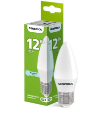 Лампа светодиодная C35 12Вт свеча 6500К E27 230В GENERICA LL-C35-12-230-65-E27-G