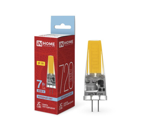 Лампа светодиодная LED-JC-COB 7Вт 12В G4 6500К 720лм IN HOME 4690612060293