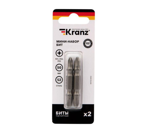 Мини-набор бит двусторонних PZ2xPZ2 PZ1xPZ3-50мм (блист. 2шт) Kranz KR-92-0453