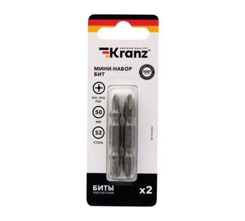 Мини-набор бит двусторонних PH2xPH2 PH1xPH3-50мм (блист. 2шт) Kranz KR-92-0452