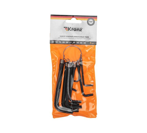 Набор ключей имбусовых TORX T10-T50 CrV 9шт оксидированные на кольце Kranz KR-12-5203