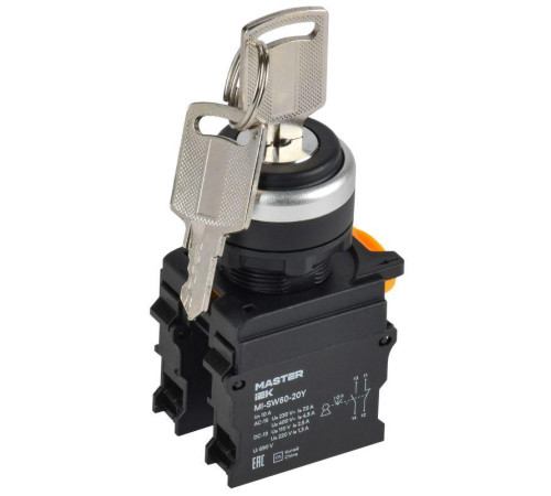 Переключатель 3 полож. 1НО+1НЗ с ключом черн. MASTER IEK MI-SW60-20Y-3-34-3-K02