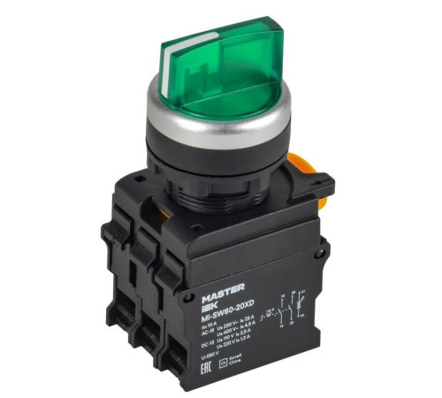 Переключатель 3 полож. 2НЗ с подсветкой зел. MASTER IEK MI-SW60-20XD-4-14-3-K06