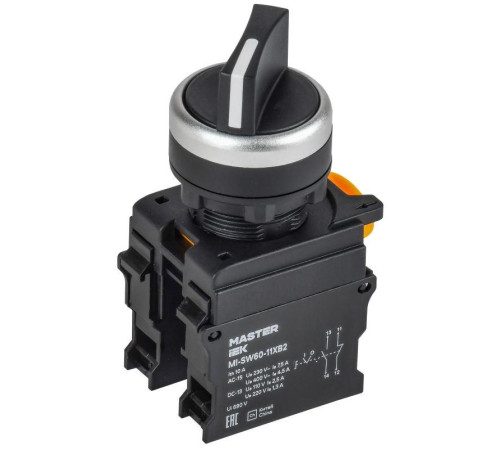 Переключатель 2 полож. 1НО+1НЗ длин. ручка черн. MASTER IEK MI-SW60-11XB2-3-25-2-K02