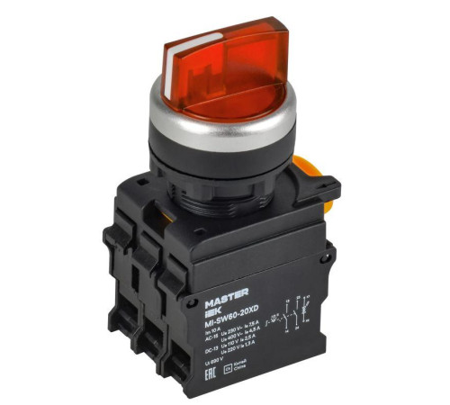 Переключатель 3 полож. 2НО с подсветкой красн. MASTER IEK MI-SW60-20XD-4-14-3-K04