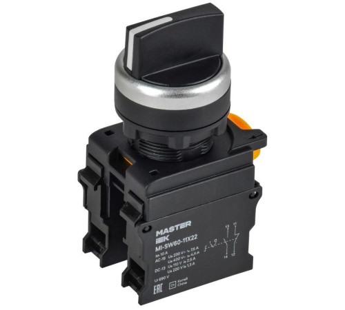 Переключатель 2 полож. 1НО+1НЗ возвратный черн. MASTER IEK MI-SW60-11X22-3-24-2-K02