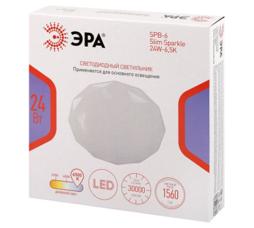 Светильник светодиодный Классик SPB-6 Slim Sparkle WH 24W-6.5K 24Вт 6500К без ДУ Эра Б0069788