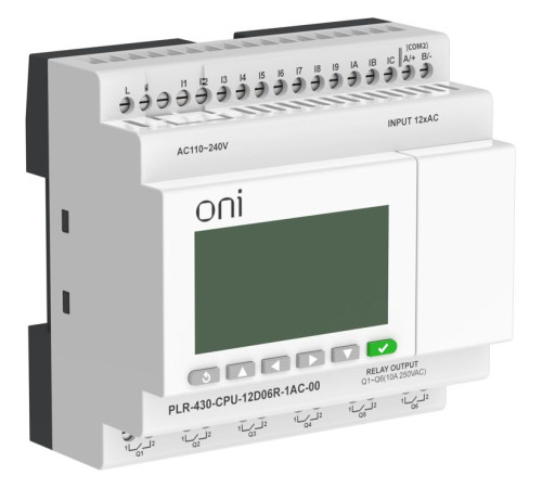 Модуль ЦПУ ПЛК 430 12 DI 6 RO 220В AC с экраном ONI PLR-430-CPU-12D06R-1AC-00