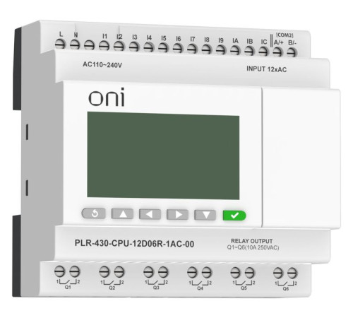 Модуль ЦПУ ПЛК 430 12 DI 6 RO 220В AC с экраном ONI PLR-430-CPU-12D06R-1AC-00