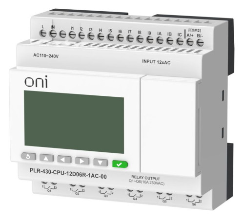 Модуль ЦПУ ПЛК 430 12 DI 6 RO 220В AC с экраном ONI PLR-430-CPU-12D06R-1AC-00