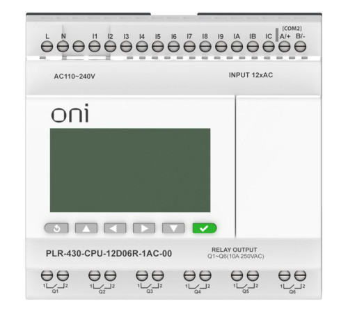 Модуль ЦПУ ПЛК 430 12 DI 6 RO 220В AC с экраном ONI PLR-430-CPU-12D06R-1AC-00