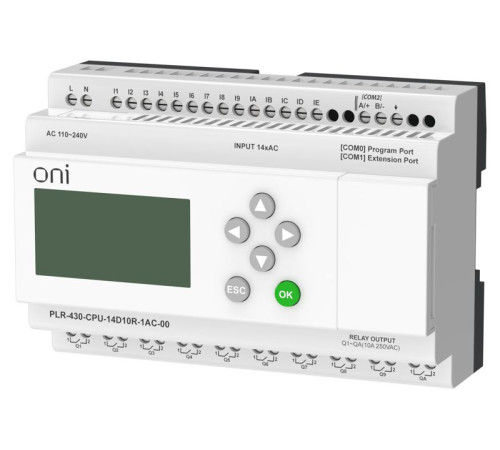 Модуль ЦПУ ПЛК 430 14 DI 10 RO 220В AC с экраном ONI PLR-430-CPU-14D10R-1AC-00