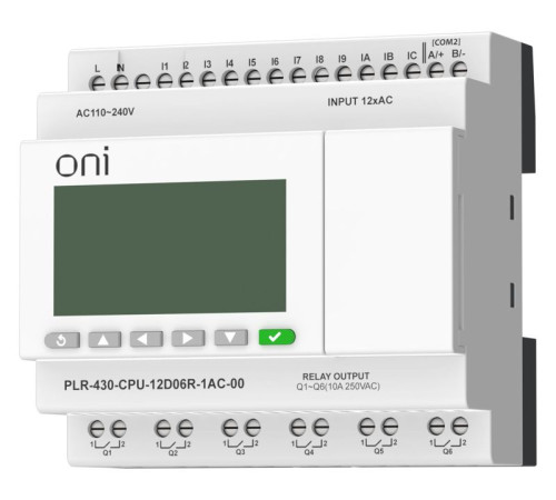 Модуль ЦПУ ПЛК 430 12 DI 6 RO 220В AC с экраном ONI PLR-430-CPU-12D06R-1AC-00