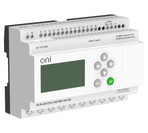 Модуль ЦПУ ПЛК 430 14 DI 10 RO 220В AC с экраном ONI PLR-430-CPU-14D10R-1AC-00