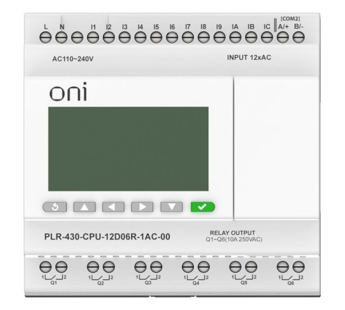 Модуль ЦПУ ПЛК 430 12 DI 6 RO 220В AC с экраном ONI PLR-430-CPU-12D06R-1AC-00