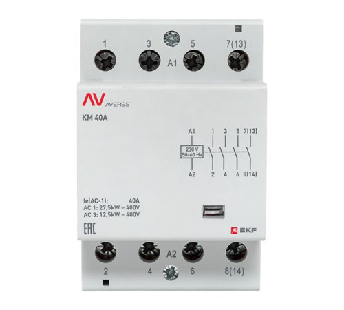 Контактор модульный КМ 40А 4NO 230В AC (3 мод.) AVERES EKF km-av-3-40-40-230V