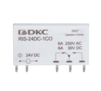 Реле миниатюрное ультратонкое 1CO ком. ток 6А AgSnO2 напряжение 24В DC DKC RIS-24DC-1CO