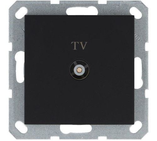 Розетка телевизионная проходная TV Ф9.5мм механизм черн. матов. soft touch Jasmart G6002PB