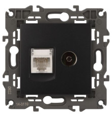 Розетка компьютерная + телевизионная 2-м Elegance 14-3110-05 RJ45 + TV IP20 механизм антрацит Эра Б0034318