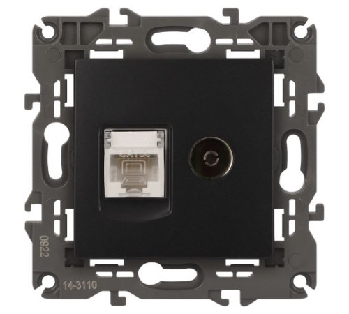 Розетка компьютерная + телевизионная 2-м Elegance 14-3110-05 RJ45 + TV IP20 механизм антрацит Эра Б0034318