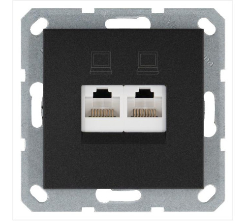 Розетка компьютерная 2-м RJ45 IP20 кат. 5E механизм антрацит Jasmart G6106B