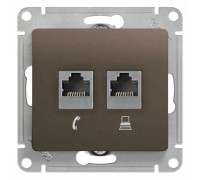 Розетка компьютерная + телефонная 2-м СП Glossa RJ45 + RJ11 кат.5E механизм шоколад SE GSL000885