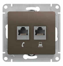 Розетка компьютерная + телефонная 2-м СП Glossa RJ45 + RJ11 кат.5E механизм шоколад SE GSL000885