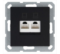 Розетка компьютерная 2-м RJ45 IP20 кат. 5E механизм черн. матов. soft touch Jasmart G6106PB