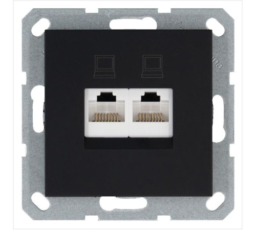 Розетка компьютерная 2-м RJ45 IP20 кат. 5E механизм черн. матов. soft touch Jasmart G6106PB