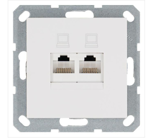 Розетка компьютерная 2-м RJ45 IP20 кат. 5E механизм бел. глянцевый Jasmart G6106W