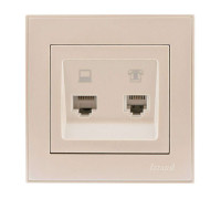 Розетка компьютерная + телефонная 2-м СП Rain RJ45 + RJ11 крем. LEZARD 703-0303-143