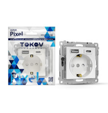 Розетка 1-м СП Pixel с заземл. с 2-мя заряд. устр. USB тип A+C IP20 механизм бел. TOKOV ELECTRIC TKE-PX-R1U2AC-C01