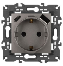 Розетка ЭРА Elegance 14-4108-16 2P+E 16A-250В со шторками с USB type-A+C 5В-3А титан Эра Б0067695