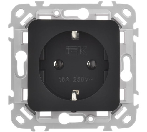 Розетка СП FLITE РС11-1-ФлЧ 16А с заземл. без защ. шторок безвинтовое крепление механизм черн. IEK FI-R11-16-1-K02