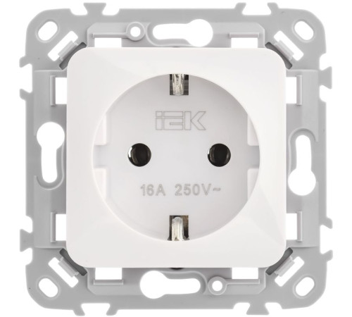 Розетка СП FLITE РС11-1-ФлБ 16А с заземл. без защ. шторок безвинтовое крепление механизм бел. IEK FI-R11-16-1-K01