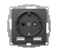 Розетка AtlasDesign 16А с 2-мя заряд. устройствами USB тип A+A 5В/2.4А 2х5В/1.2А механизм базальт SE ATN001430